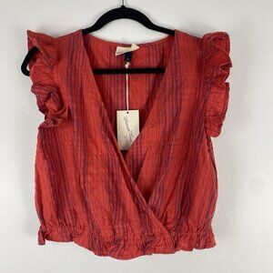 Universal Thread Women's Faux Wrap Blouse Size L Red Purple NWT 100% Cotton